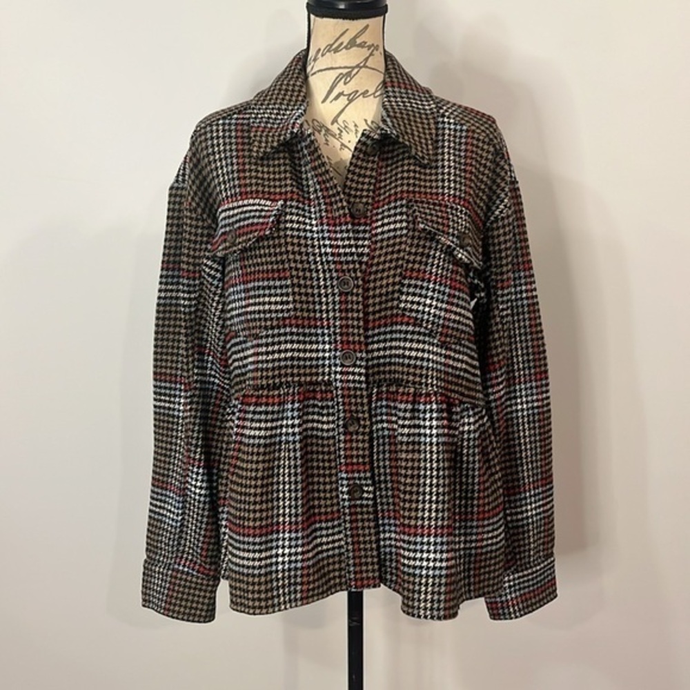 Like new Mystree wool blend houndstooth peplum shacket M